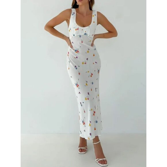 Rumored North Country Maxi Dress White colorful Floral Splash Print Medium - Picture 1 of 15